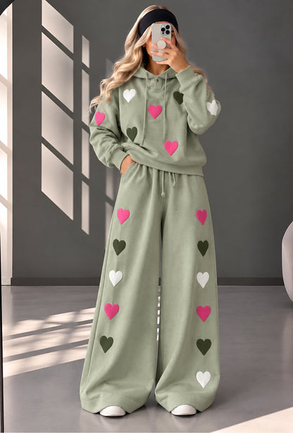 Love Hearts Baggy Hoodie & Wide Leg Flapper 2 Piece Set