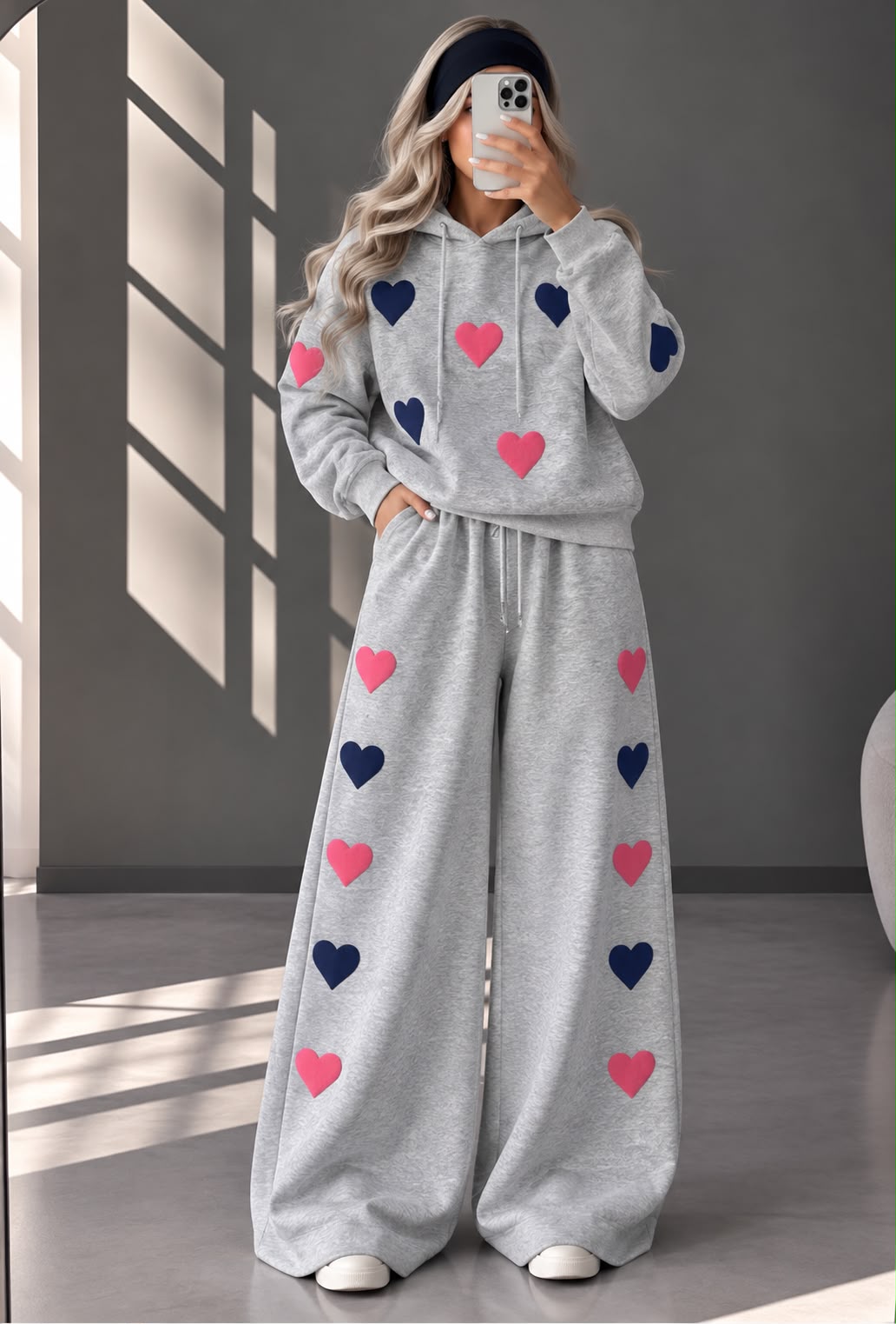 Love Hearts Baggy Hoodie & Wide Leg Flapper 2 Piece Set