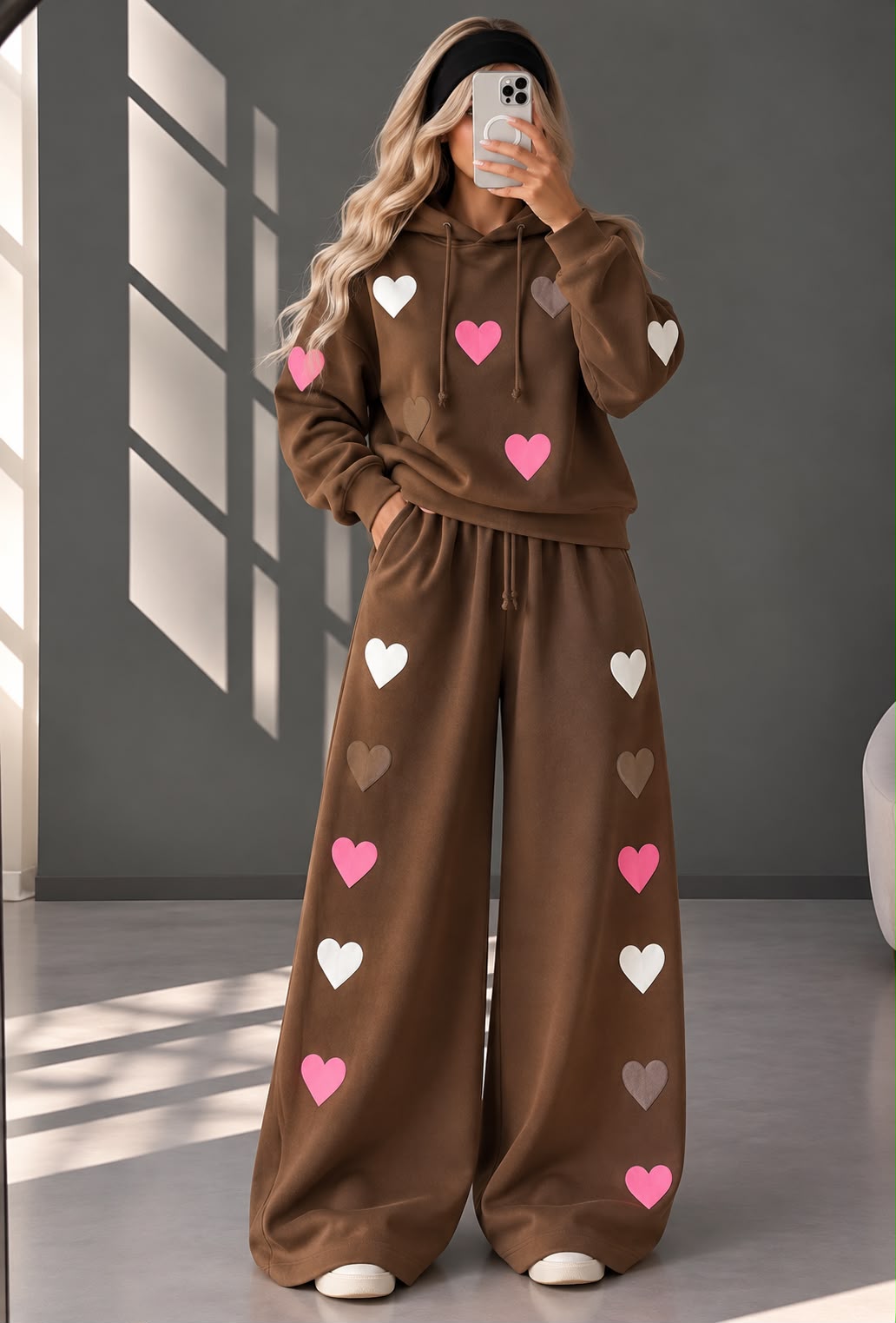 Love Hearts Baggy Hoodie & Wide Leg Flapper 2 Piece Set
