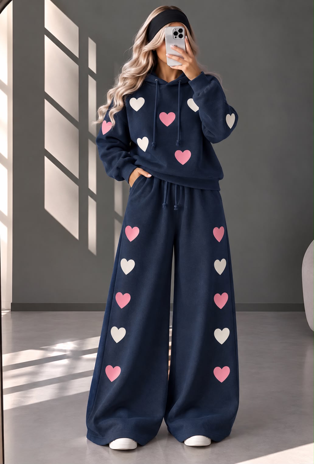 Love Hearts Baggy Hoodie & Wide Leg Flapper 2 Piece Set