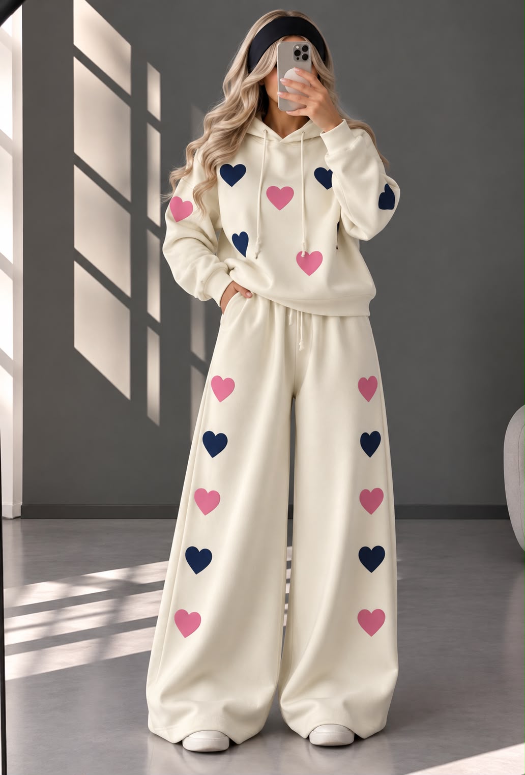 Love Hearts Baggy Hoodie & Wide Leg Flapper 2 Piece Set