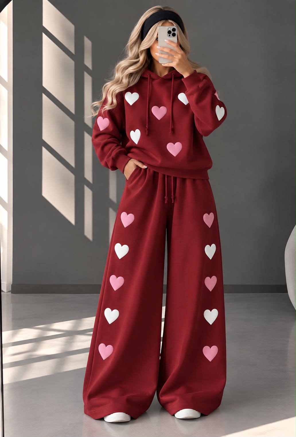 Love Hearts Baggy Hoodie & Wide Leg Flapper 2 Piece Set
