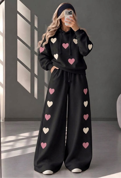Love Hearts Baggy Hoodie & Wide Leg Flapper 2 Piece Set