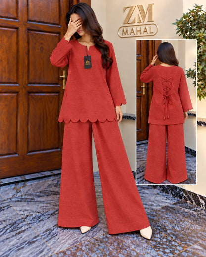Zayra Scallop Lace-Up Co-Ord Set – 2 Piece