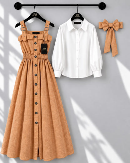 Lush Aura Turkish Maxi 2-piece front-open Turkish fabric maxi dress - Peach | KaprayOfficial
