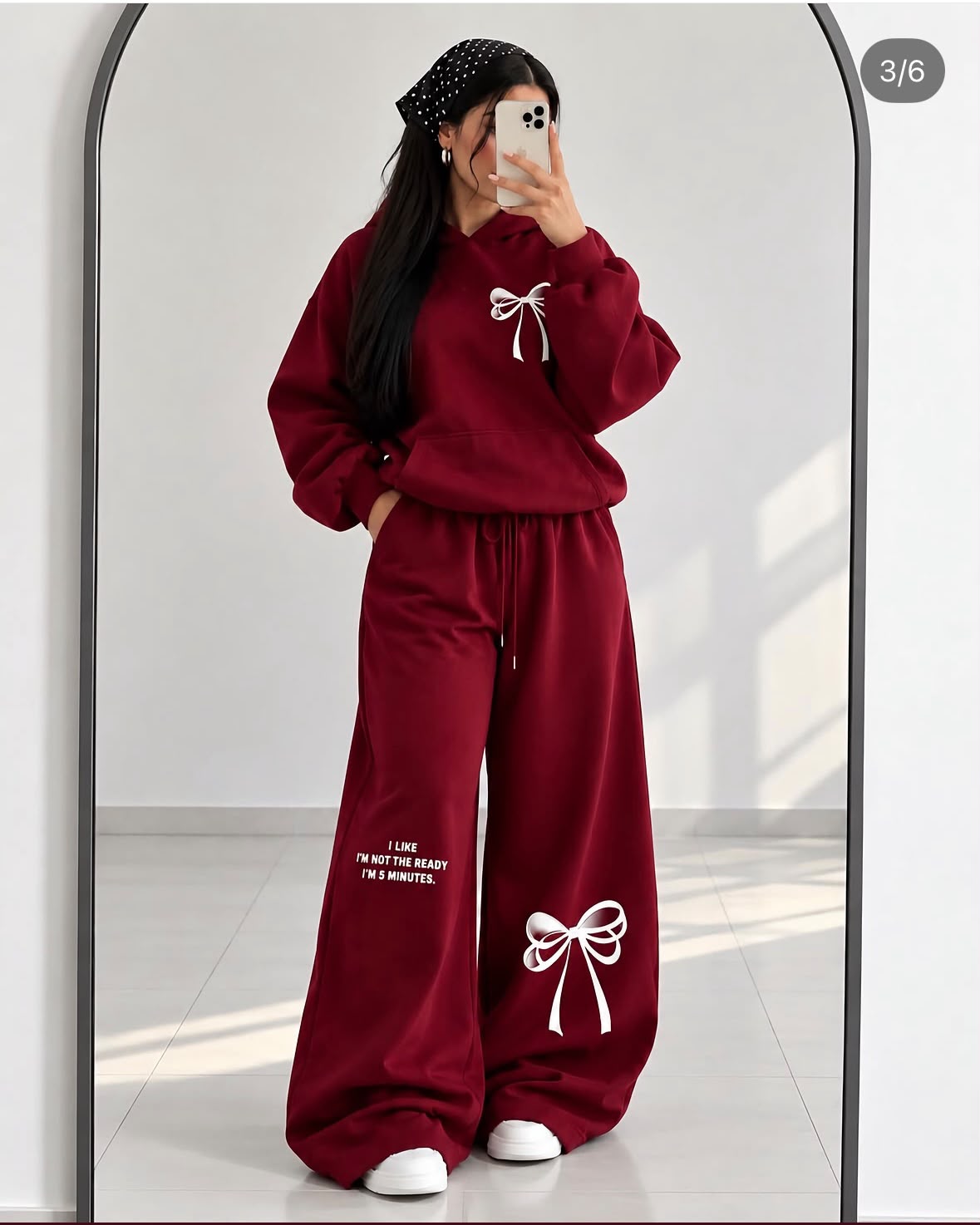 Turkish Style Bow Fleece Hoodie & Wide Leg Co-Ord Set - Maroon | KaprayOfficial