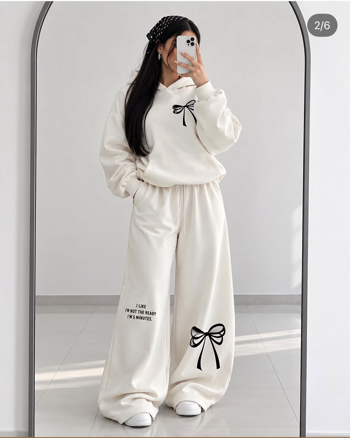 Turkish Style Bow Fleece Hoodie & Wide Leg Co-Ord Set - Navy Blue | KaprayOfficial