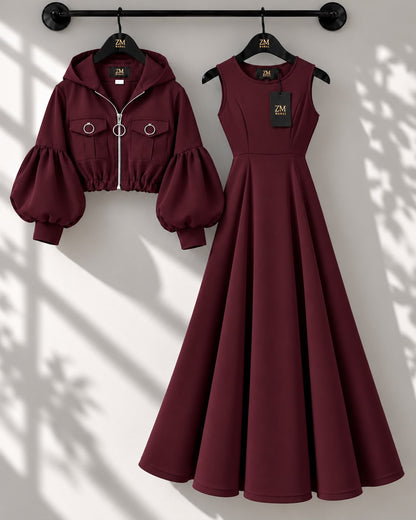 Zelya Turkish Frock and short coat set in Navy Blue - modest women's fashion - KaprayOfficial