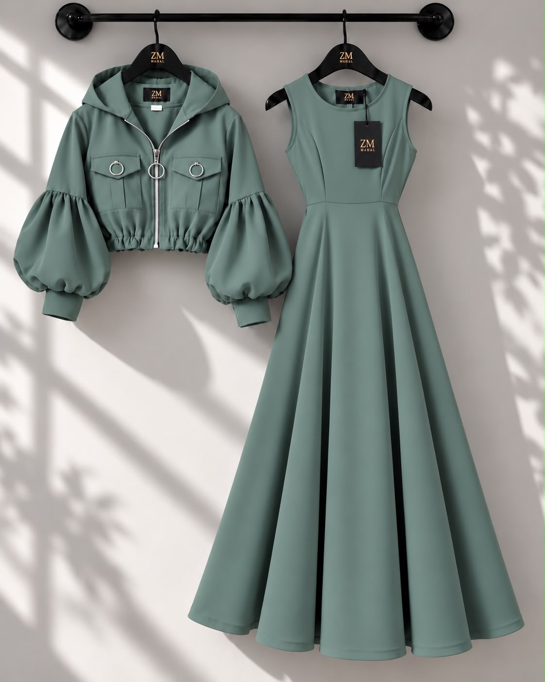 Zelya Turkish Frock and short coat set in Chocolate Brown - modest women's fashion - KaprayOfficial