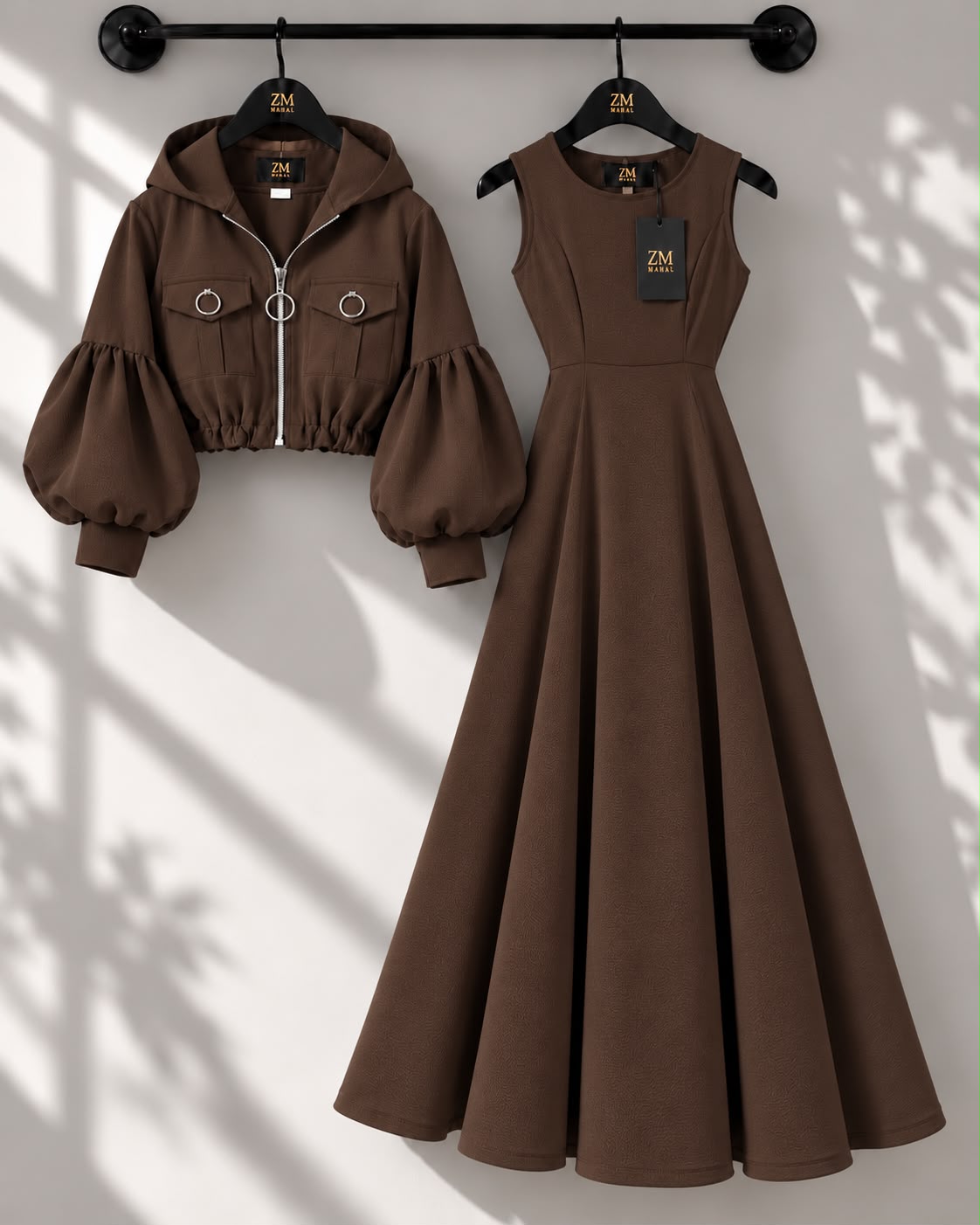 Zelya Turkish Frock and short coat set in Pista Green - modest women's fashion - KaprayOfficial