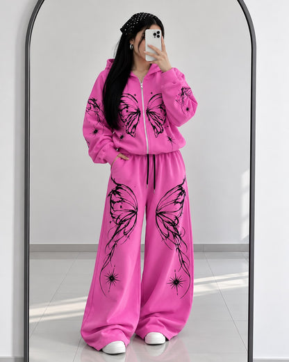 Pink Butterfly Muse oversized tracksuit two-piece hoodie and trouser - KaprayOfficial