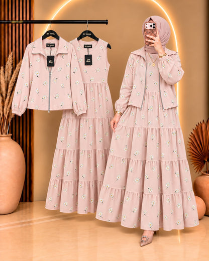 Elif Printed Turkish Tiered Maxi Jacket Set - ZM-036