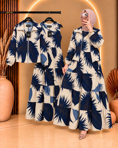 Elif Printed Turkish Tiered Maxi Jacket Set - ZM-036