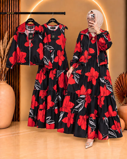 Elif Printed Turkish Tiered Maxi Jacket Set - ZM-036