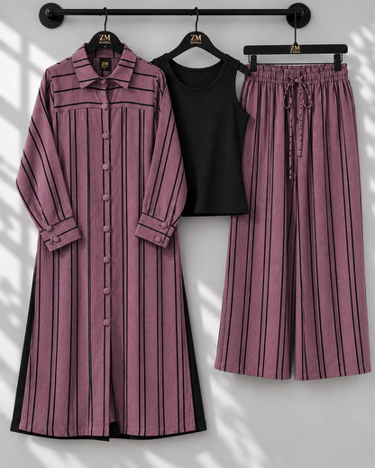 Striped Long Shirt 3-Piece Set – ZM-046