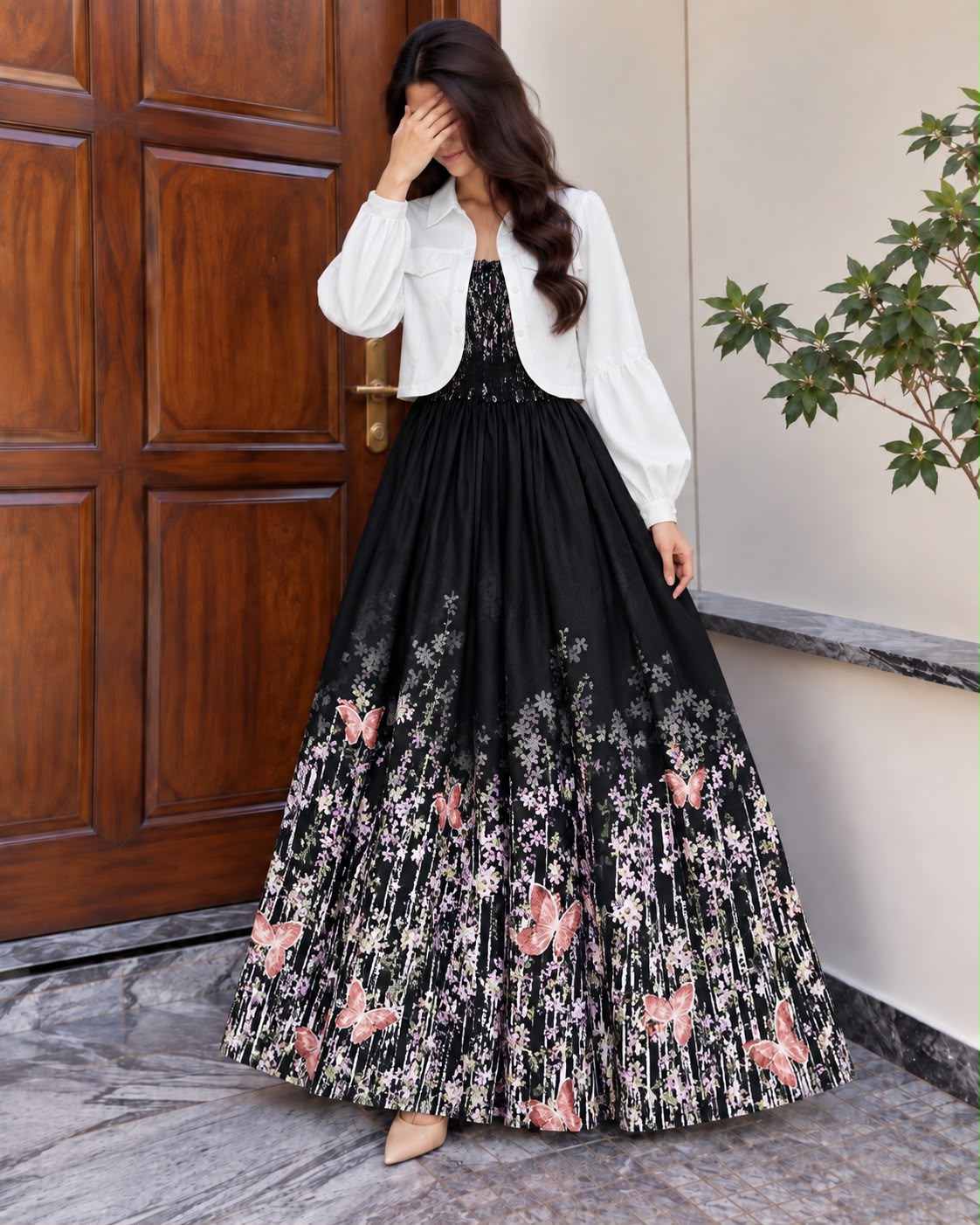 Mireya Turkish Smocked Maxi & Cropped Jacket Set | ZM-004
