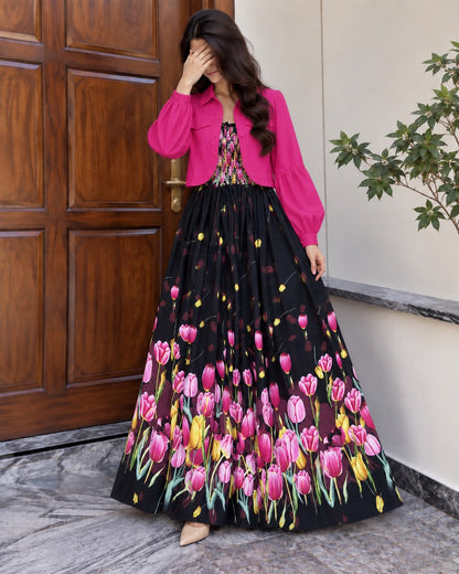 Mireya Turkish Smocked Maxi & Cropped Jacket Set | ZM-004
