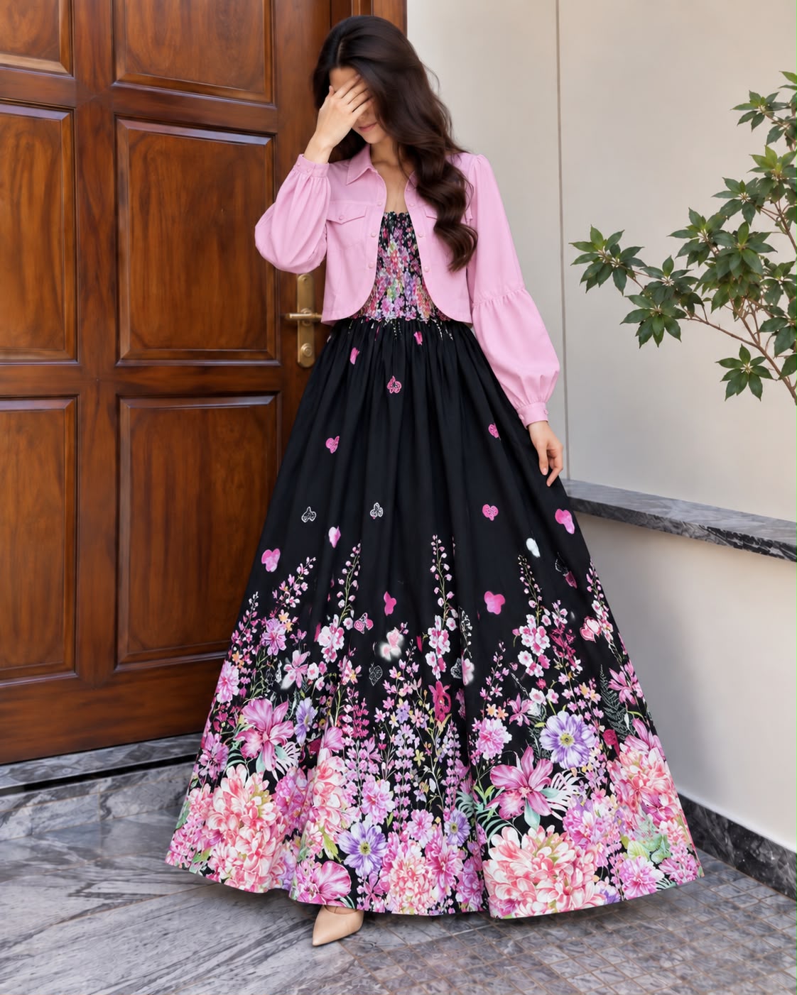 Mireya Turkish Smocked Maxi & Cropped Jacket Set | ZM-004