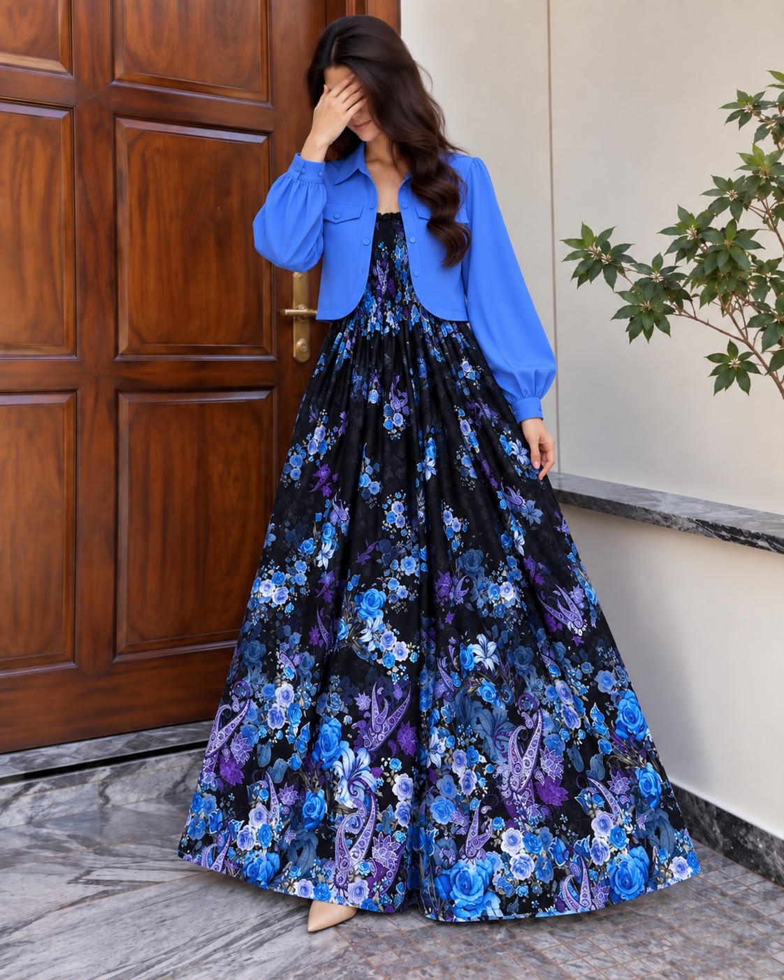 Mireya Turkish Smocked Maxi & Cropped Jacket Set | ZM-004