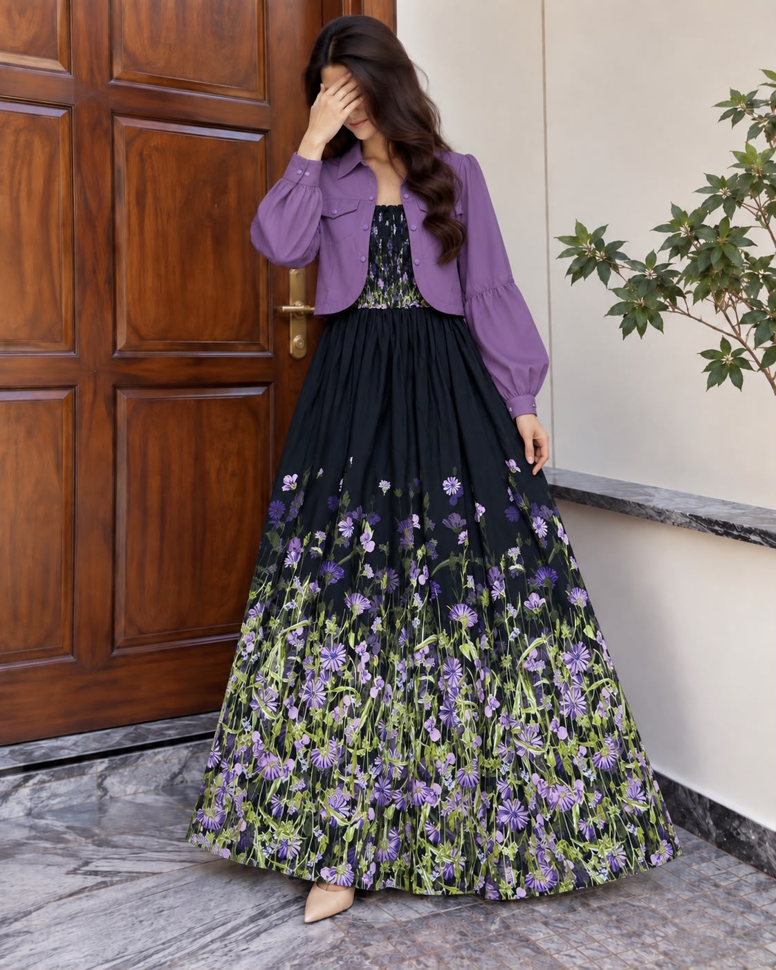 Mireya Turkish Smocked Maxi & Cropped Jacket Set | ZM-004