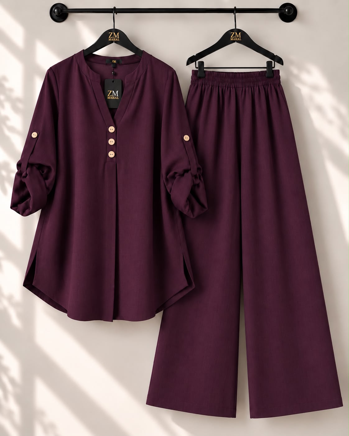 Solid Elara Co-Ord Set - Plum, S | KaprayOfficial