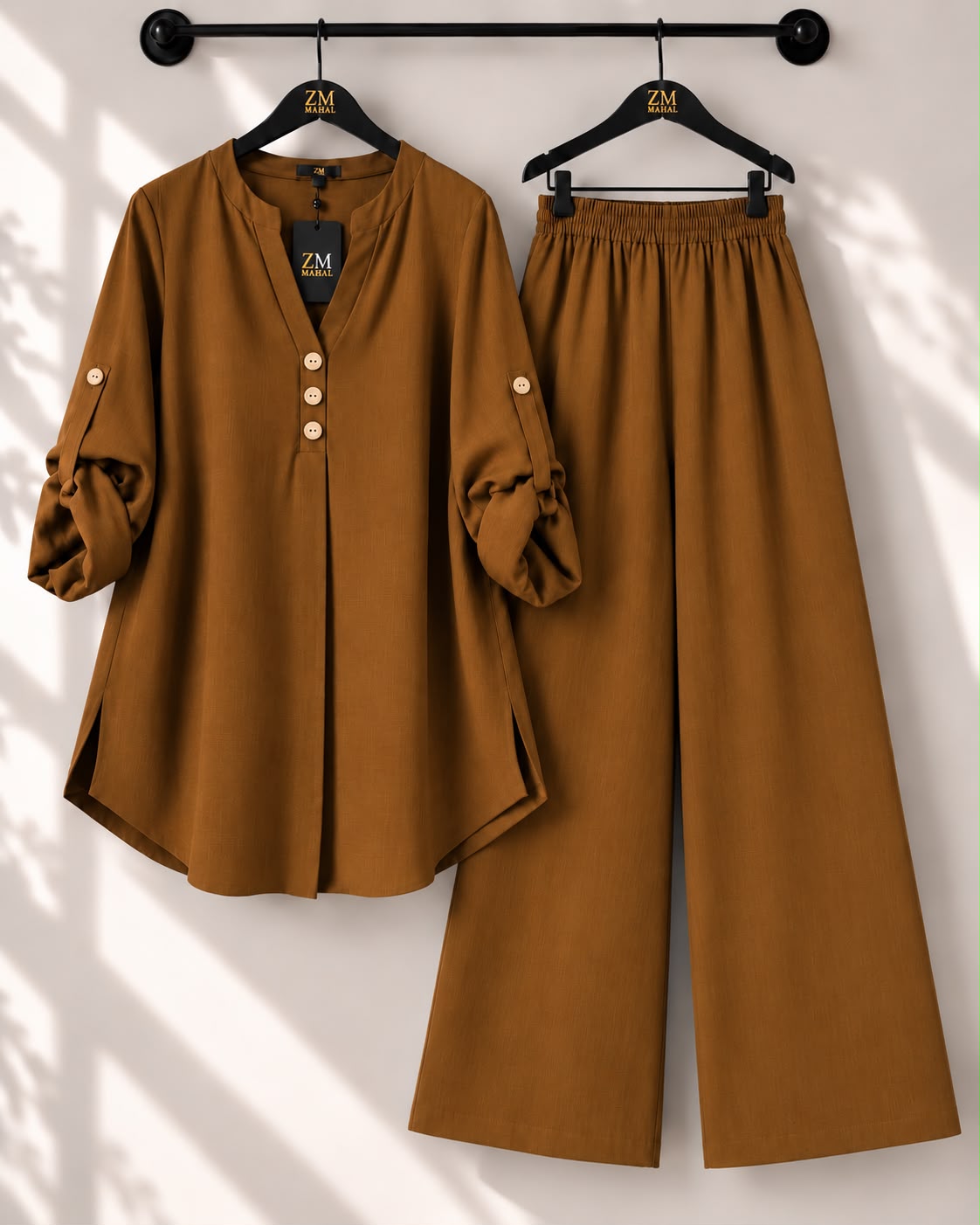 Solid Elara Co-Ord Set - Camel, S | KaprayOfficial