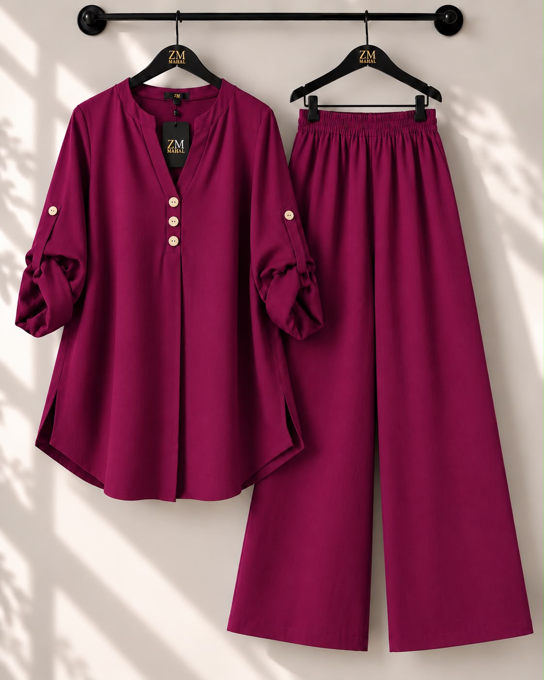 Solid Elara Co-Ord Set - Maroon, M | KaprayOfficial