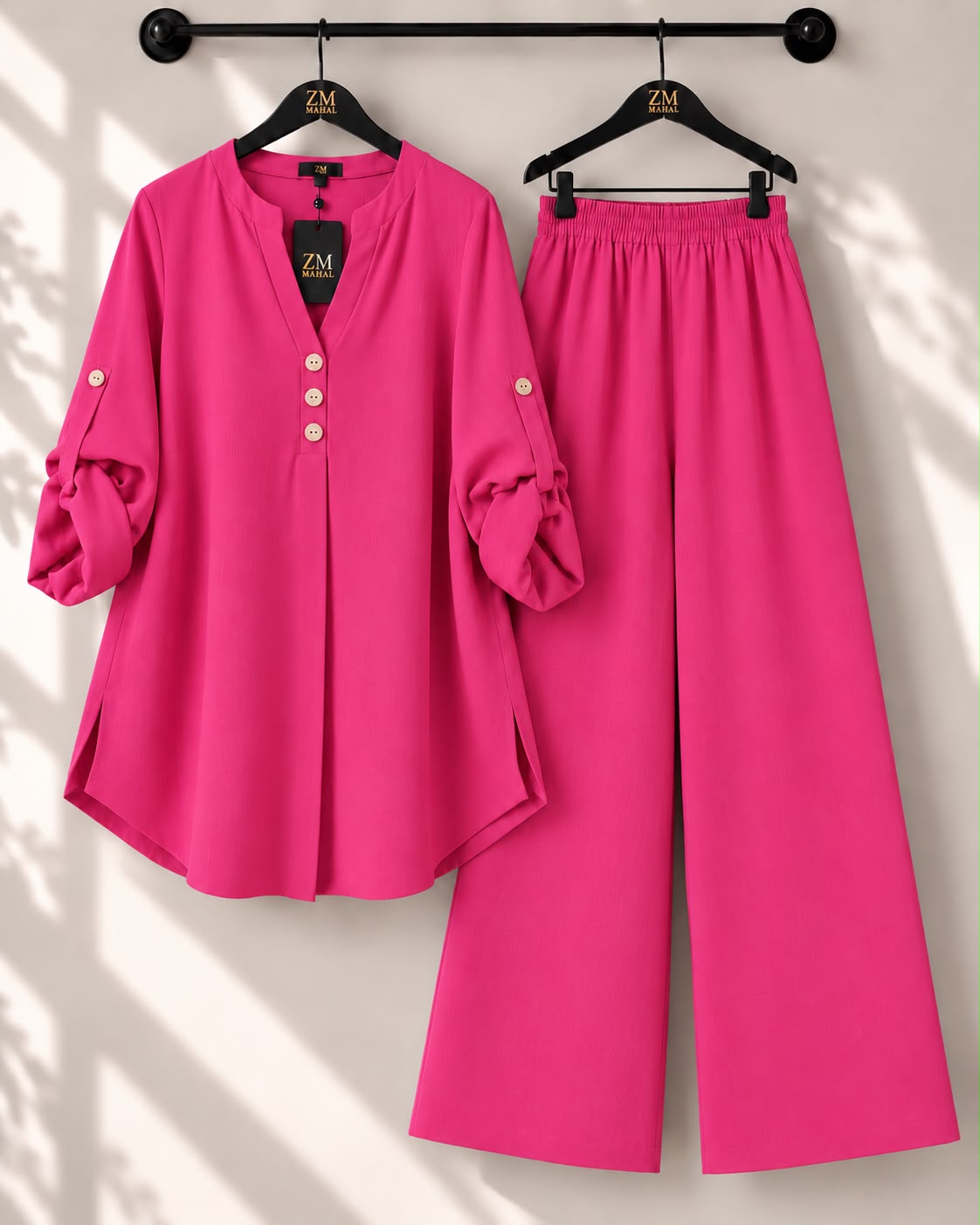 Solid Elara Co-Ord Set - T-Pink, M | KaprayOfficial