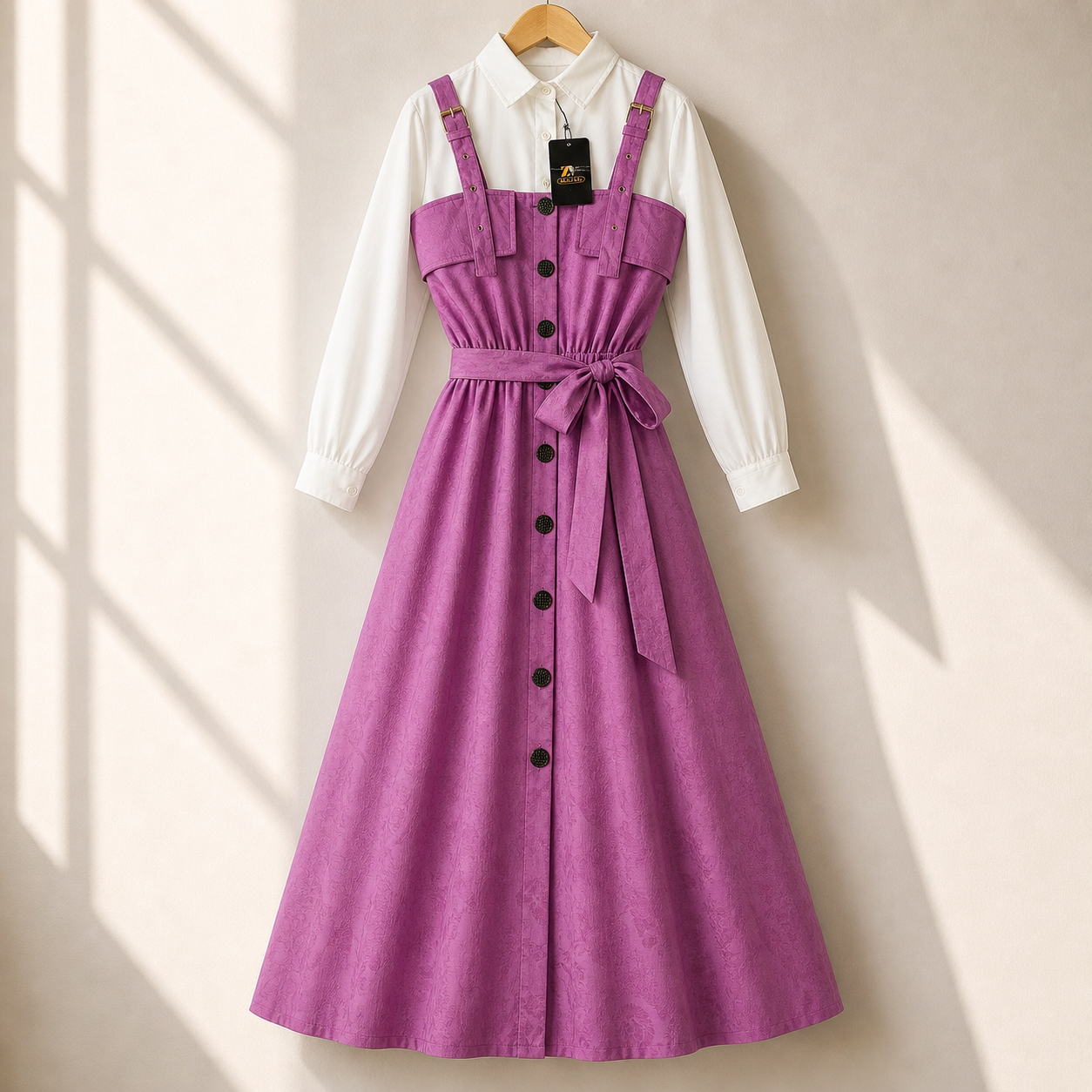 Floral Strap Maxi Dress with Shirt – Elegant Women Outfit