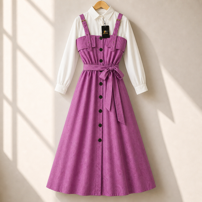 Floral Strap Maxi Dress with Shirt – Elegant Women Outfit