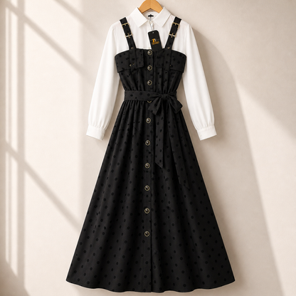 Floral Strap Maxi Dress with Shirt – Elegant Women Outfit