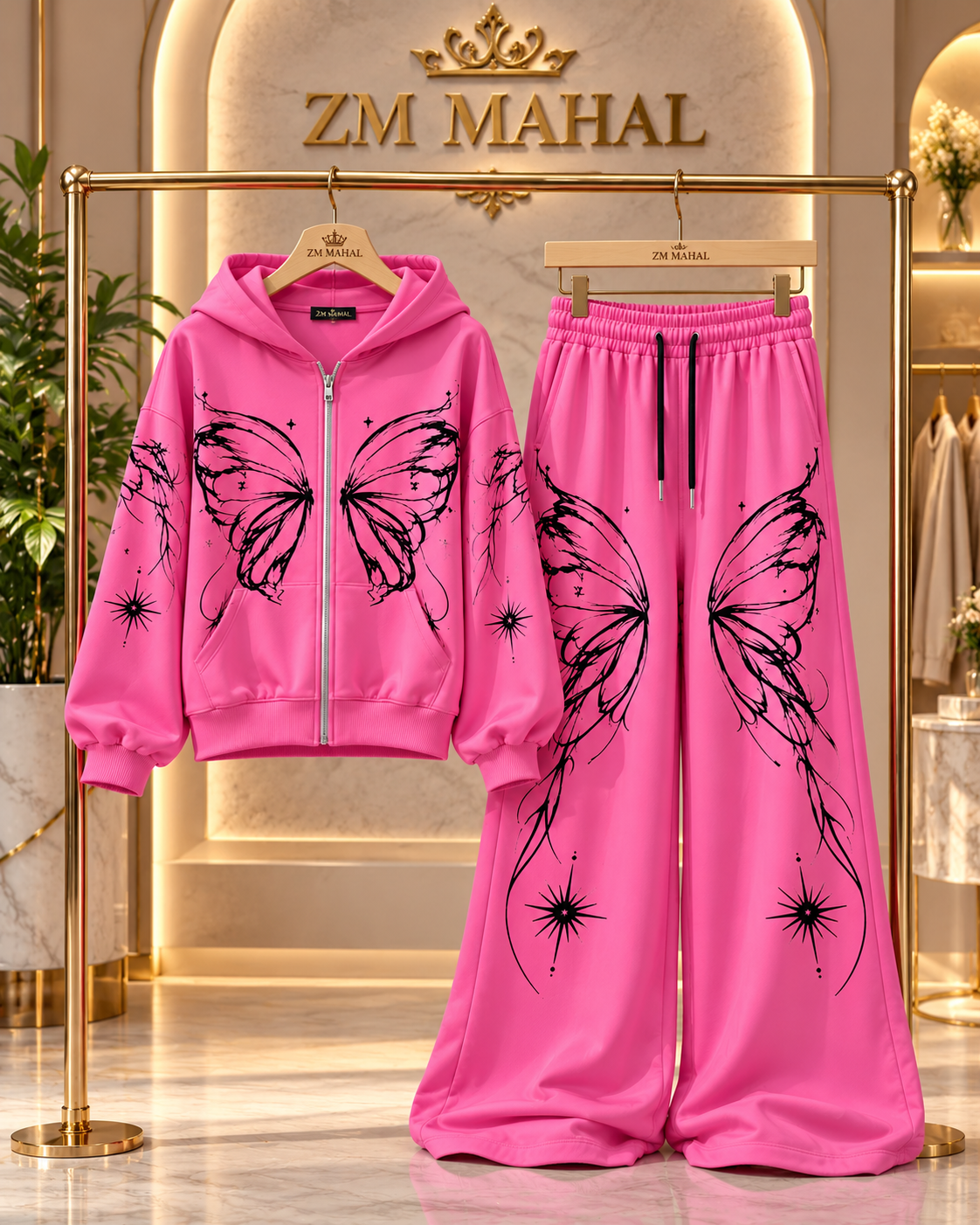 Pink Butterfly Muse oversized tracksuit two-piece hoodie and trouser - KaprayOfficial