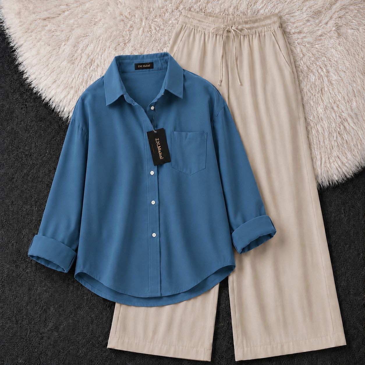 Women's oversized shirt and wide-leg co-ord set in dusty blue – SphereOutfit