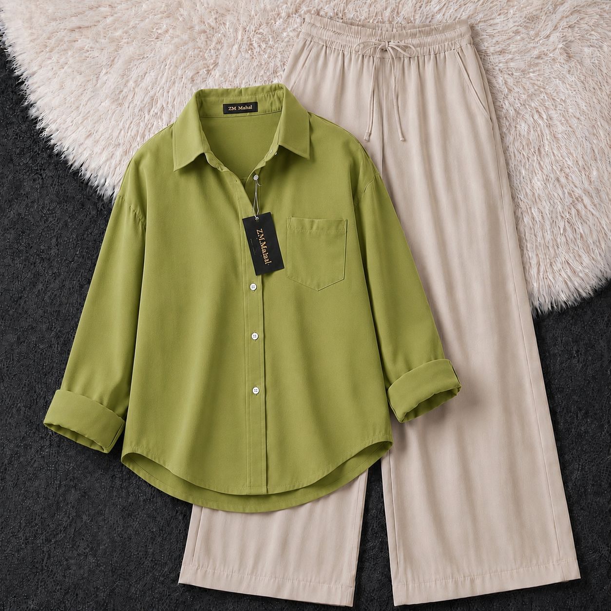 Women's oversized shirt and wide-leg co-ord set in pistachio green – SphereOutfit