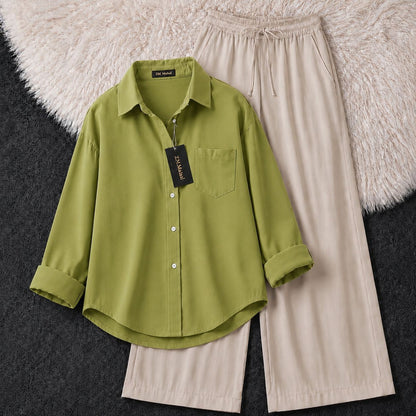 Women's oversized shirt and wide-leg co-ord set in pistachio green – SphereOutfit