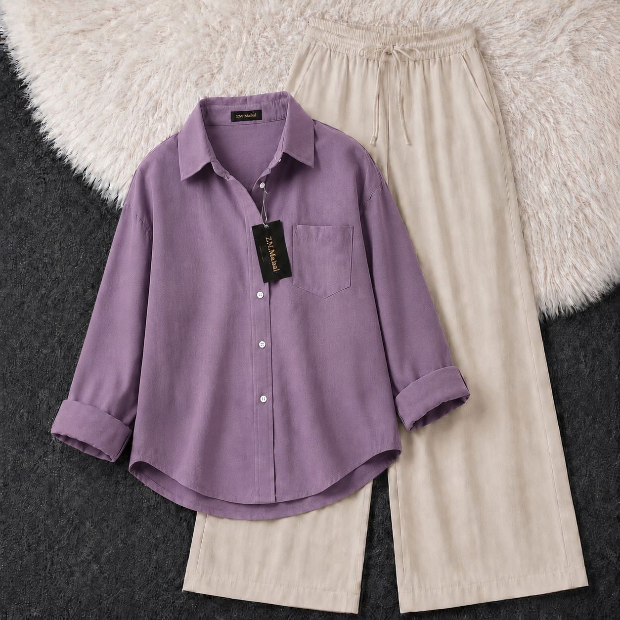 Women's oversized shirt and wide-leg co-ord set in soft lilac – SphereOutfit