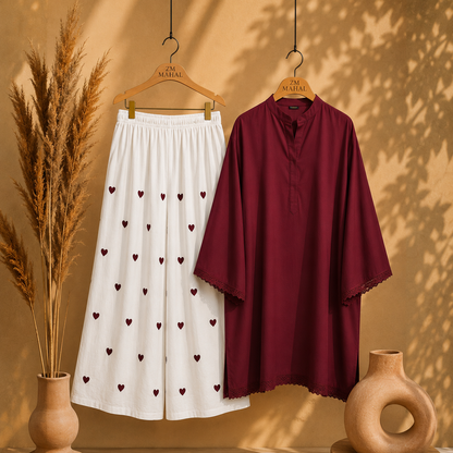 Elegant Heart Embroidery Co-Ord Set for Women
