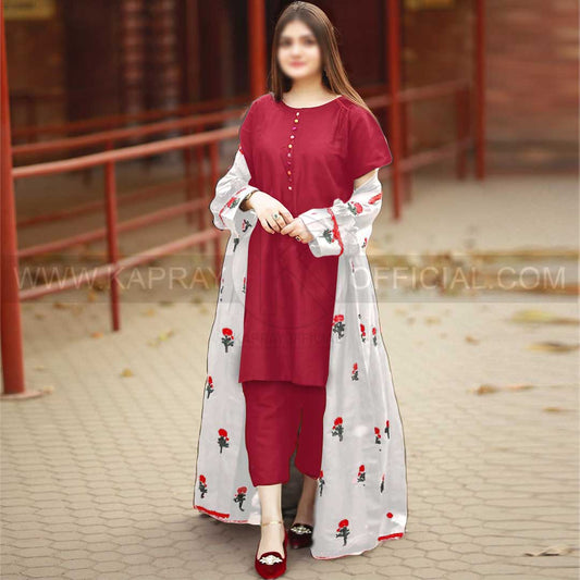 Rose Embroidered Gown/Coat 3 Piece Suit