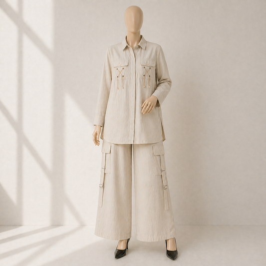 Luxury Textured Co-Ord Set – Premium Shirt & Cargo Trouser