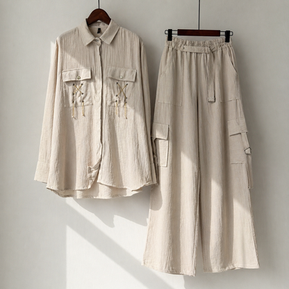 Luxury Textured Co-Ord Set – Premium Shirt & Cargo Trouser