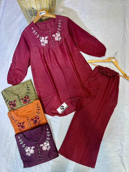 Embroidered Tail Style Shirt & Trouser 2-Piece suit