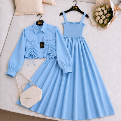 Turkish Ruched Jacket Maxi Set