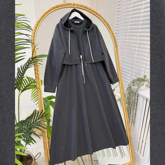 Drop Shoulder Short Hooded Maxi Style 2-Pcs Winter Co-Ord Set. WWTS-16