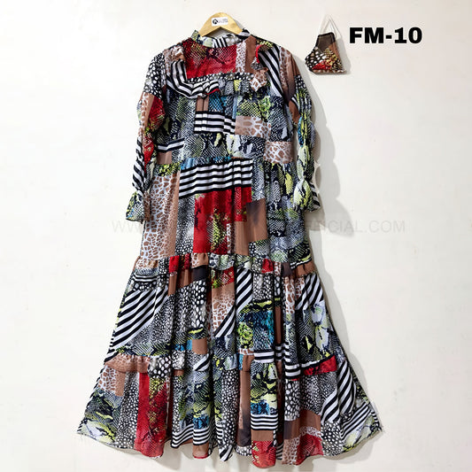 Floral Georgette Long Maxi With Face Mask FM-10