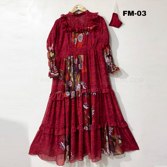 Floral Georgette Long Maxi With Face Mask FM-3