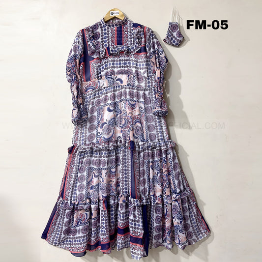 Floral Georgette Long Maxi With Face Mask FM-5