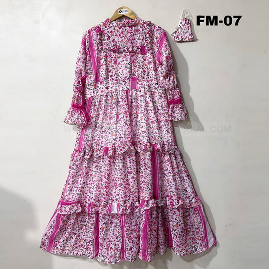 Floral Georgette Long Maxi With Face Mask FM-7